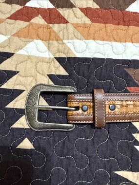 Basketweave Stamped Leather Belt